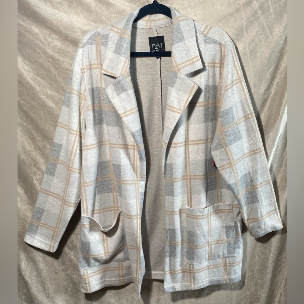 Bbj Los Angeles Sweater Womens *  XL Open Front Blazer Cardigan Plaid